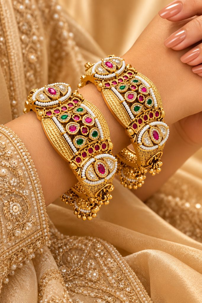 Royal Pearl Charm Kada (Pair)