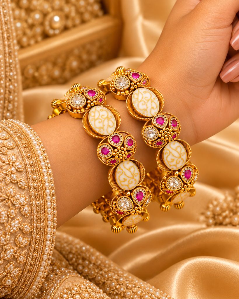 Ivory Bloom Kundan Kada (Pair)