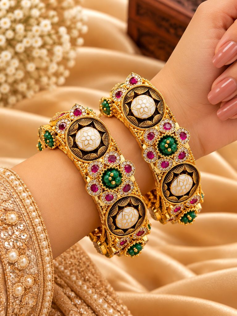 Noir Medallion Meenakari Kada (Pair)