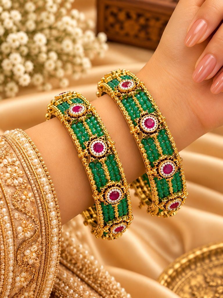 Emerald Empress Jadau Kada (Pair)