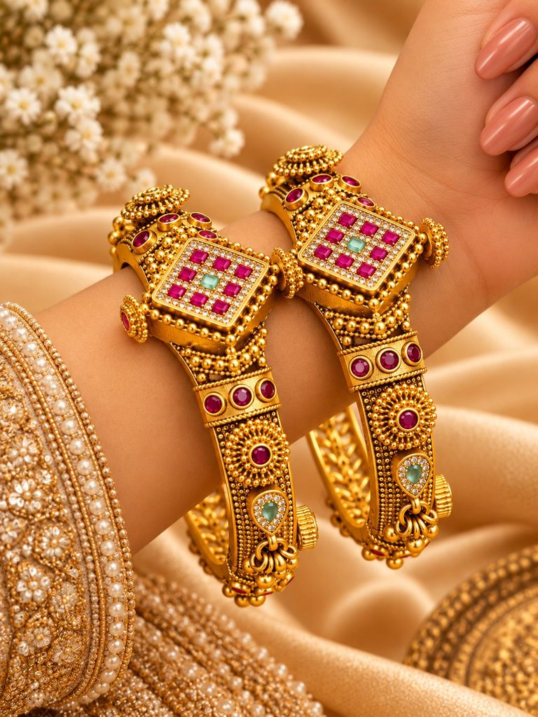 Ruby Mosaic Square Kada (Pair)