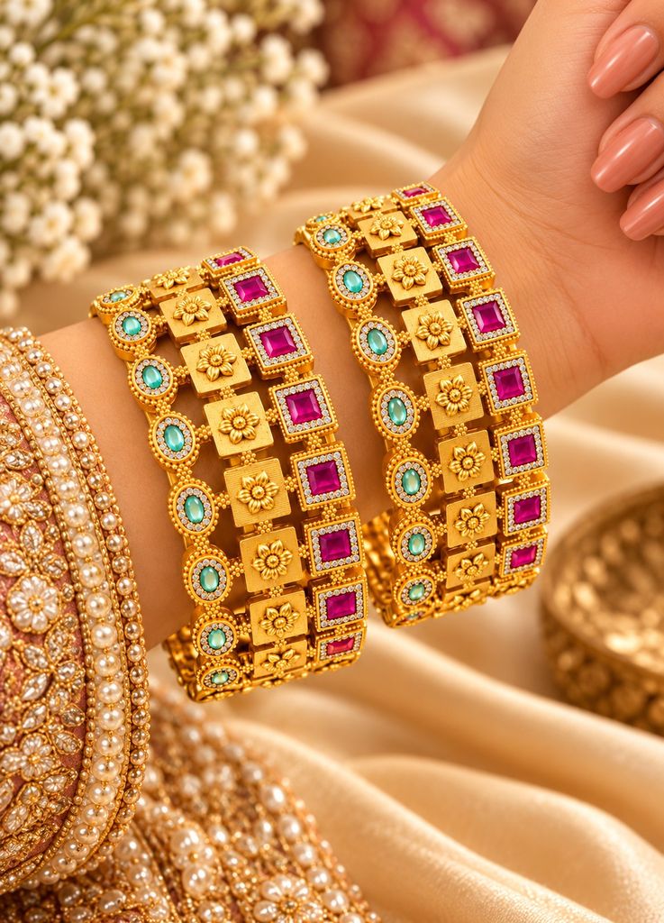 Ruby Garden Square Kada (Pair)