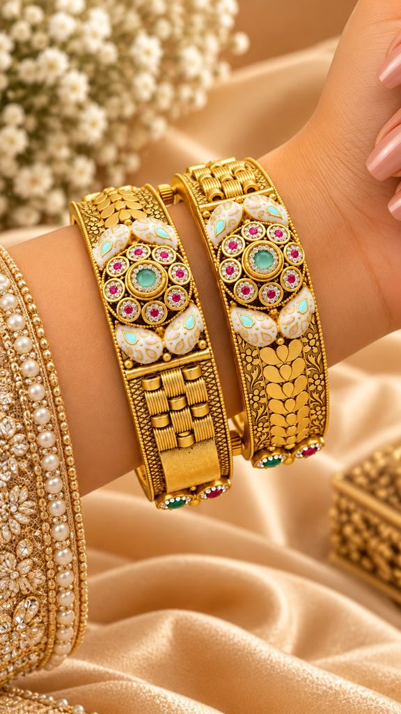 Mint Leaf Filigree Kada (Pair)