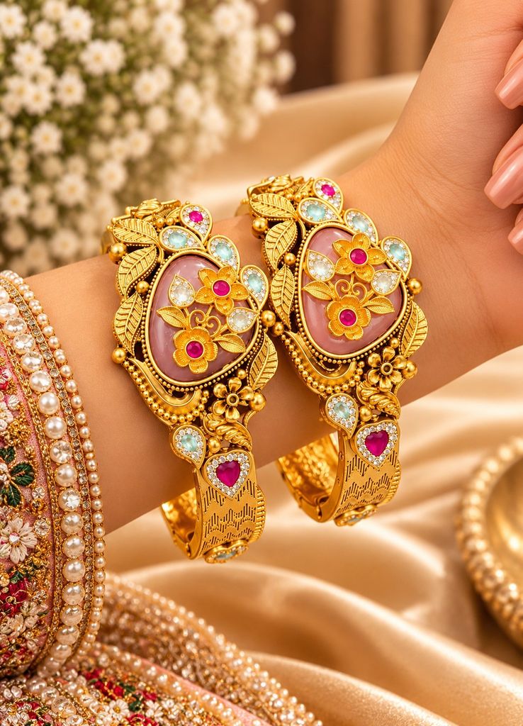 Rose Heart Meenakari Kada (Pair)