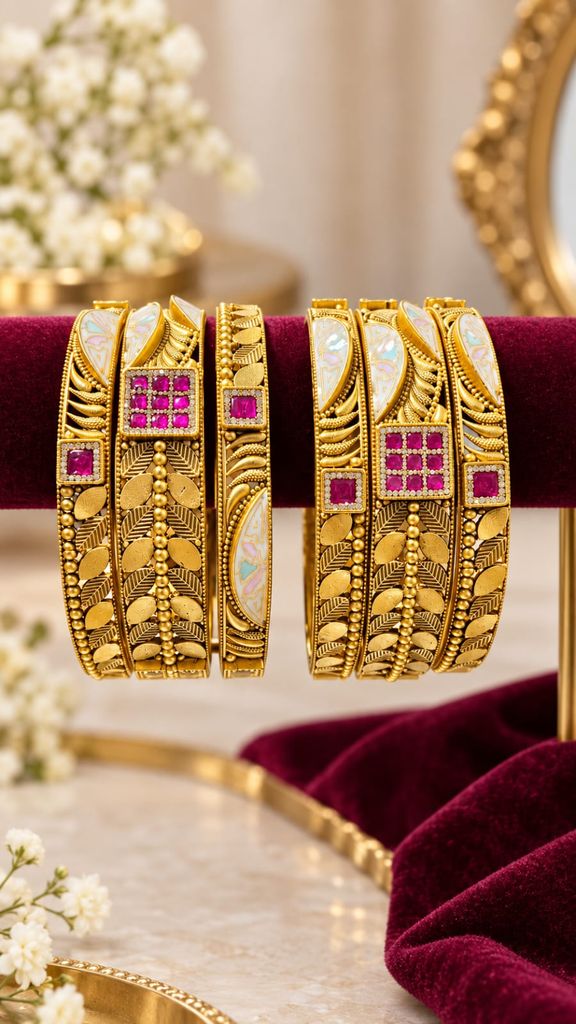 Ruby Lattice Opal Bangle Set (6 Pcs)