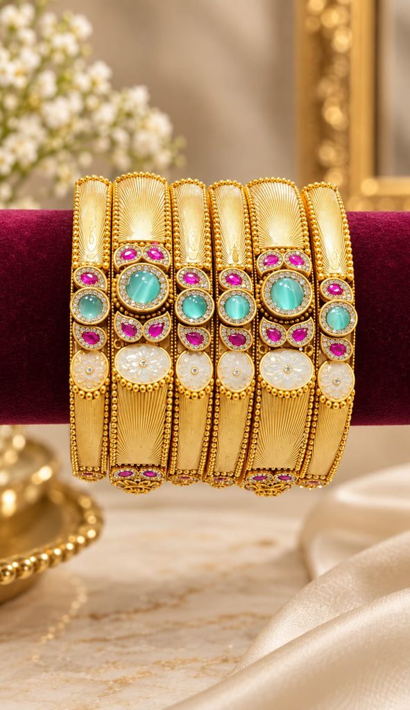 Turquoise Ruby Bloom Bangle Set (6 Pcs)
