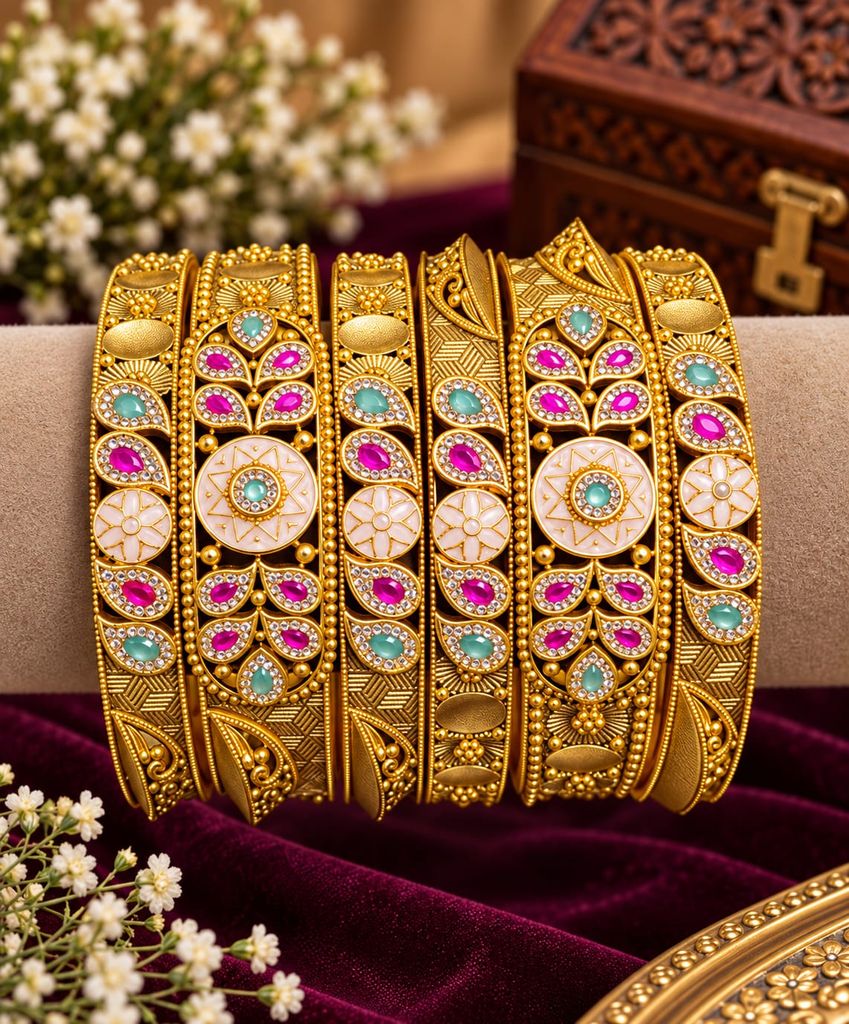Ivory Medallion Bangle Set (6 Pcs)