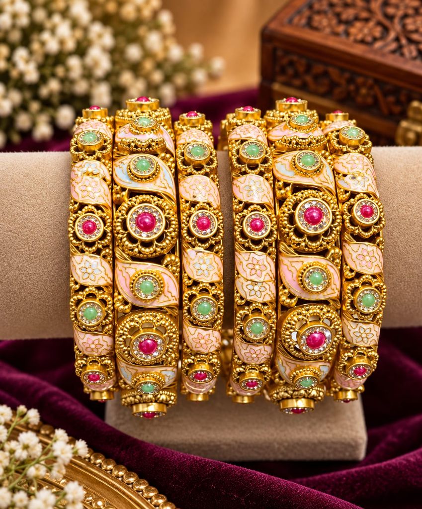 Peach Halo Meenakari Bangle Set (6 Pcs)