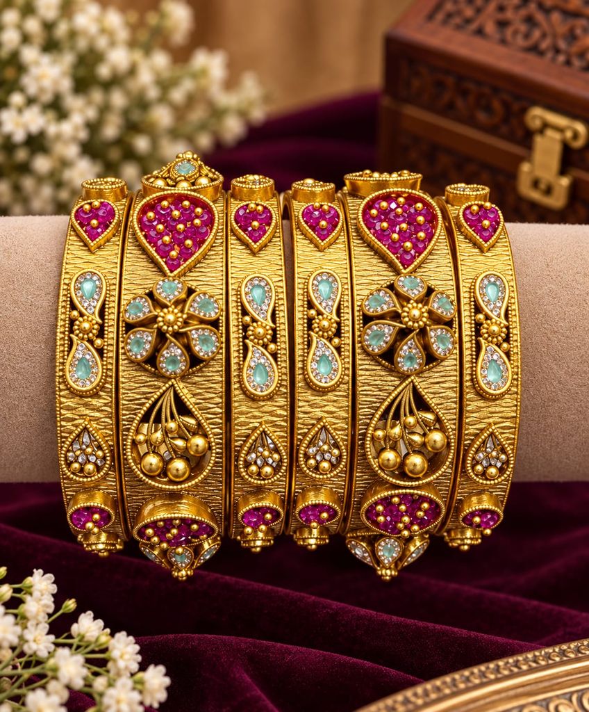 Ruby Heart Turquoise Bangle Set (6 Pcs)