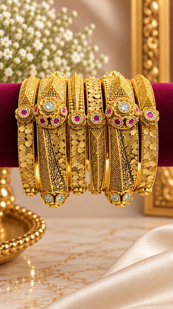 Vintage Gold Kundan Bangle Set (6 Pcs)
