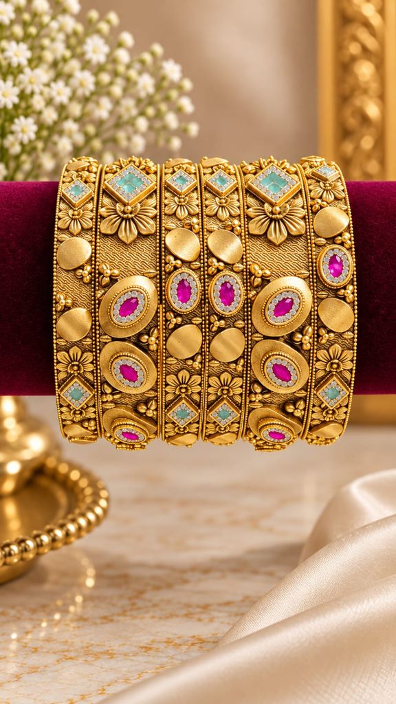 Ruby Turquoise Coin Bangle Set (6 Pcs)