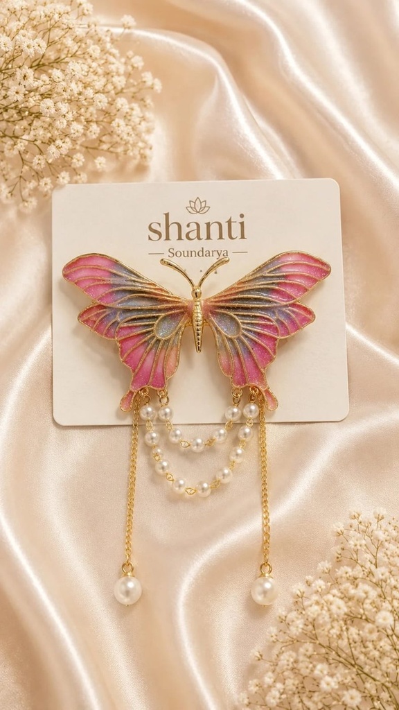 Pink Butterfly Pearl Bakkal Clip