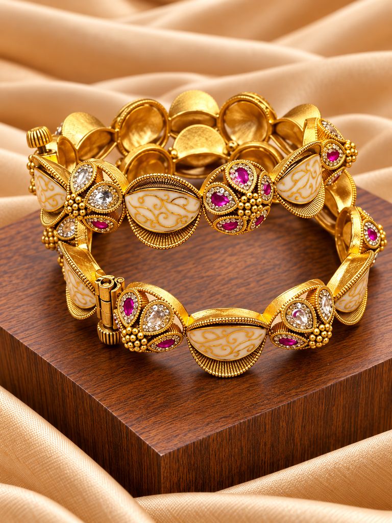 Ivory Bloom Kundan Kada (Pair) (2.4)