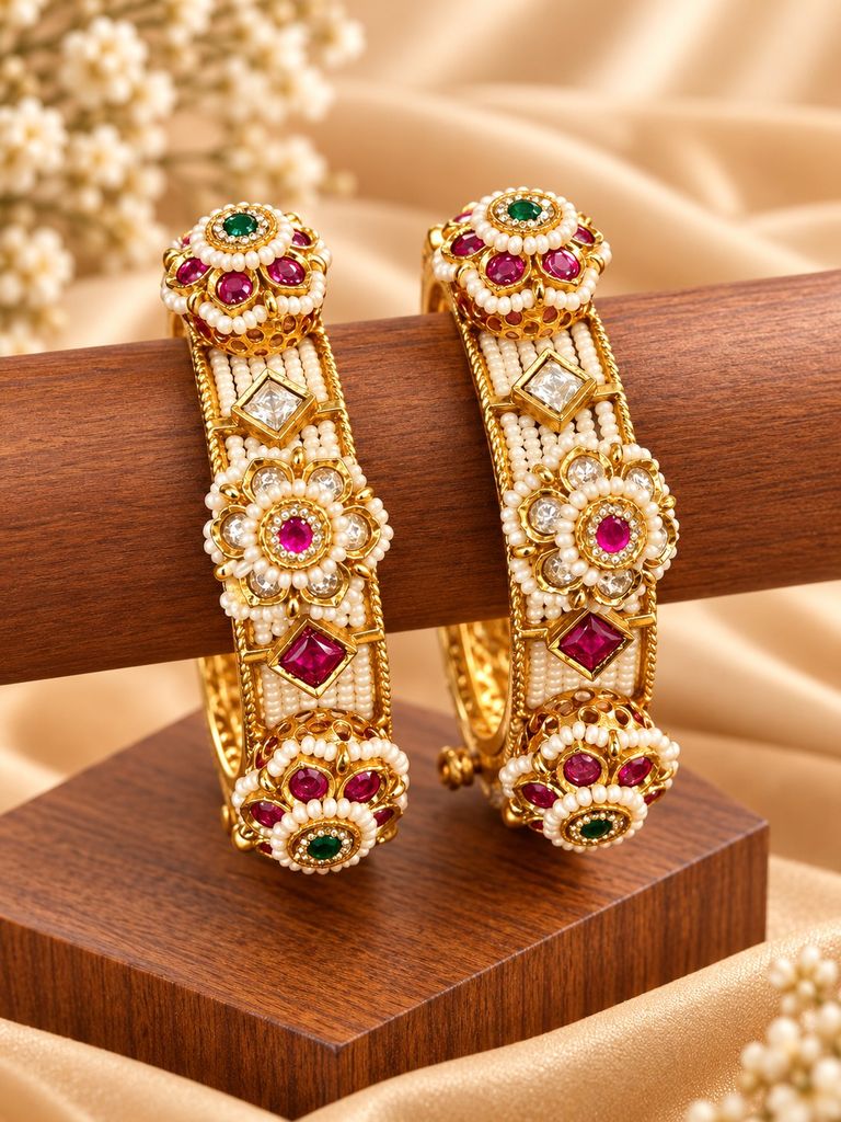 Pearl Blossom Kundan Kada (Pair) (2.2)