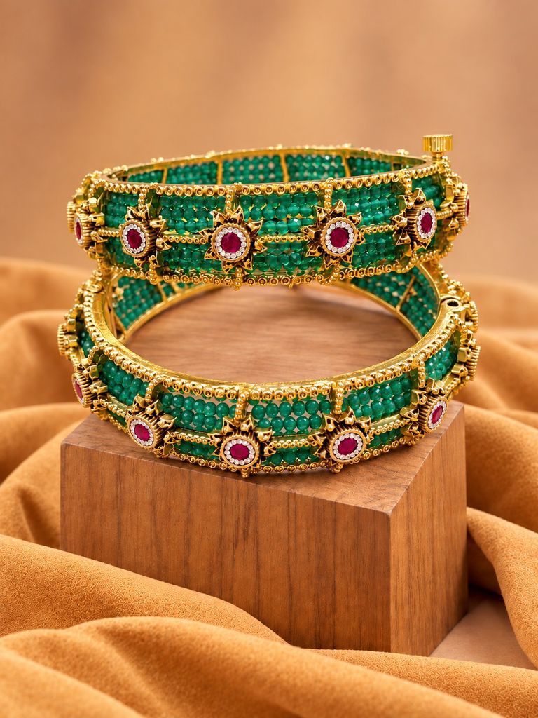 Emerald Empress Jadau Kada (Pair) (2.2)