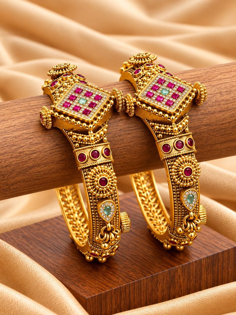 Ruby Mosaic Square Kada (Pair) (2.2)