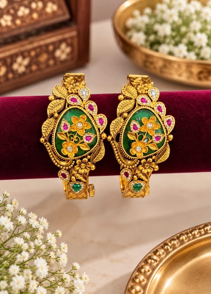 Forest Green Meenakari Kada (Pair) (2.2)
