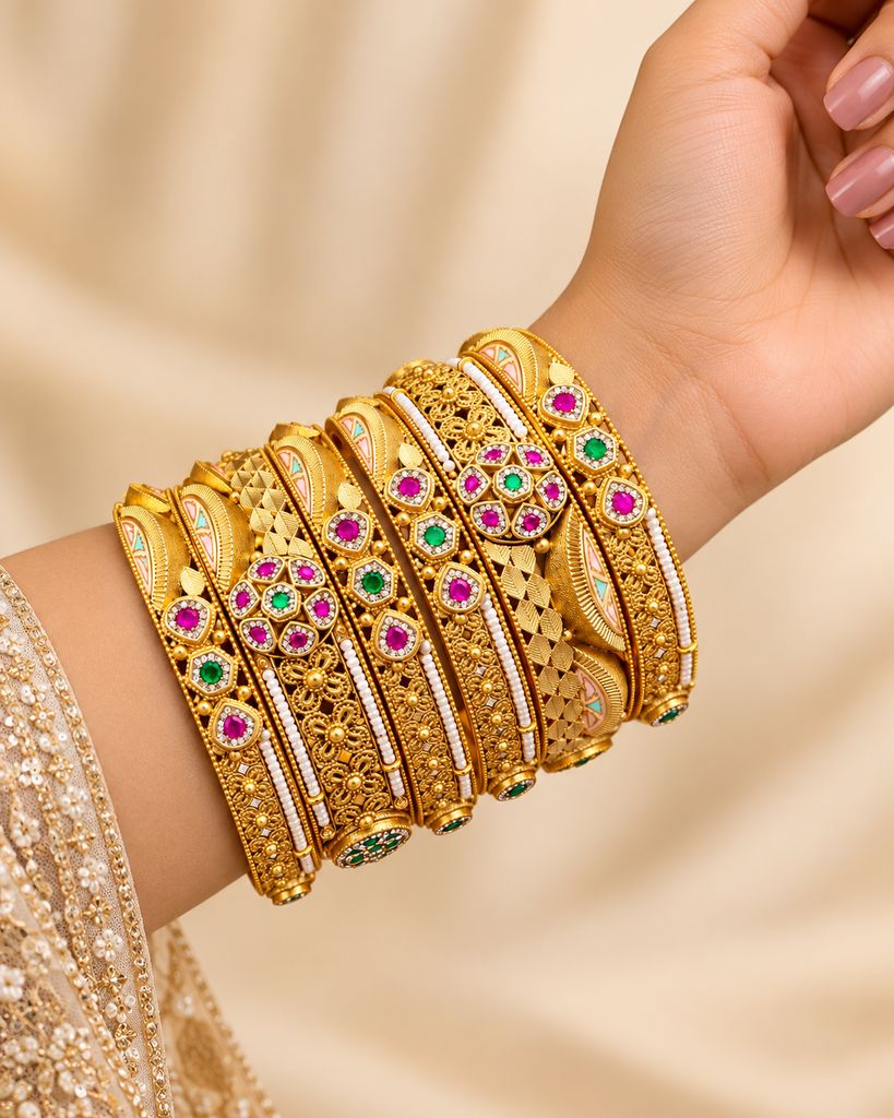 Ruby Emerald Lace Bangle Set (6 Pcs) (2.4)