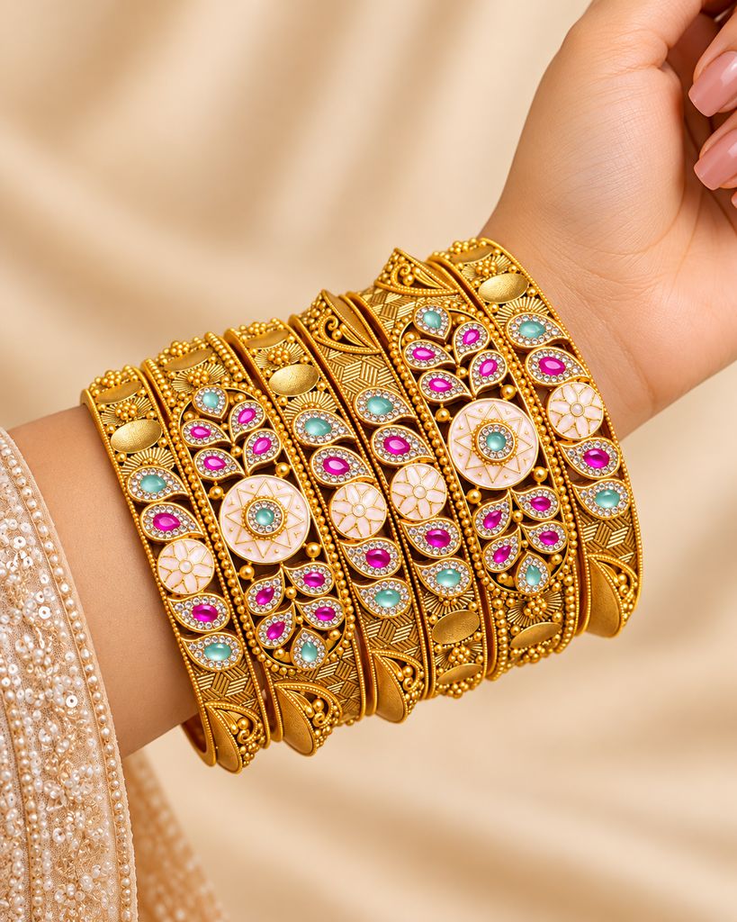 Ivory Medallion Bangle Set (6 Pcs) (2.4)