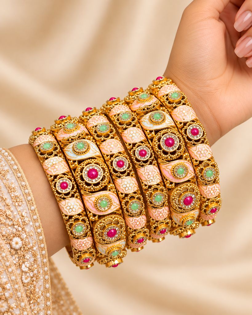 Peach Halo Meenakari Bangle Set (6 Pcs) (2.4)