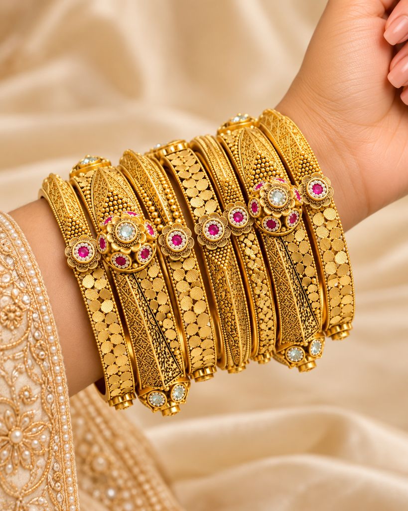 Vintage Gold Kundan Bangle Set (6 Pcs) (2.6)