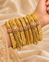 Vintage Gold Kundan Bangle Set (6 Pcs)