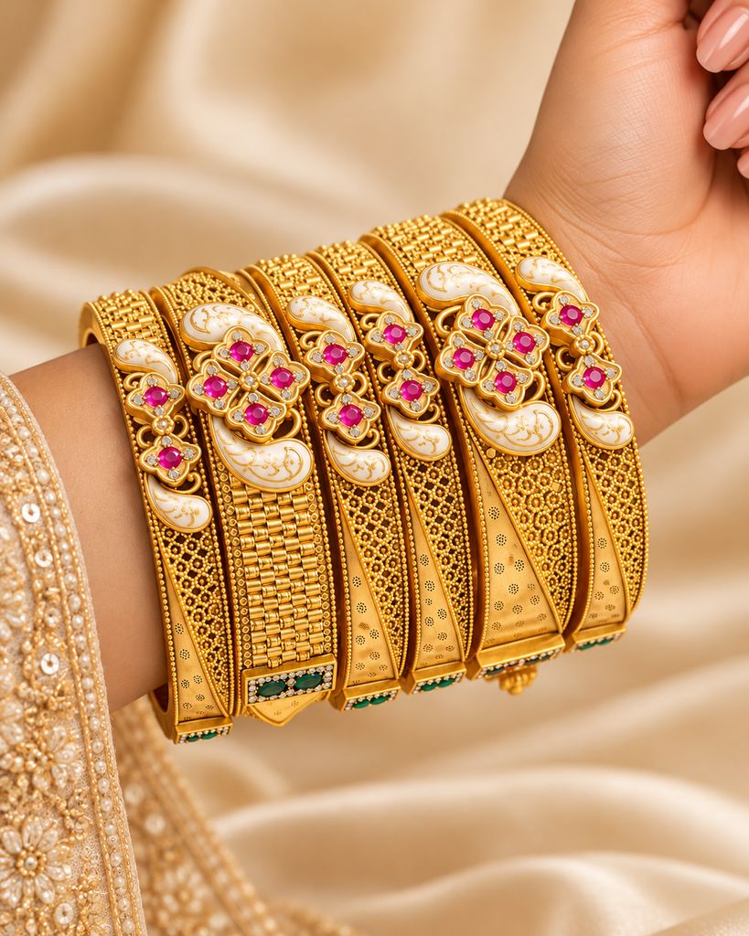 Ruby Swirl Lace Bangle Set (6 Pcs)