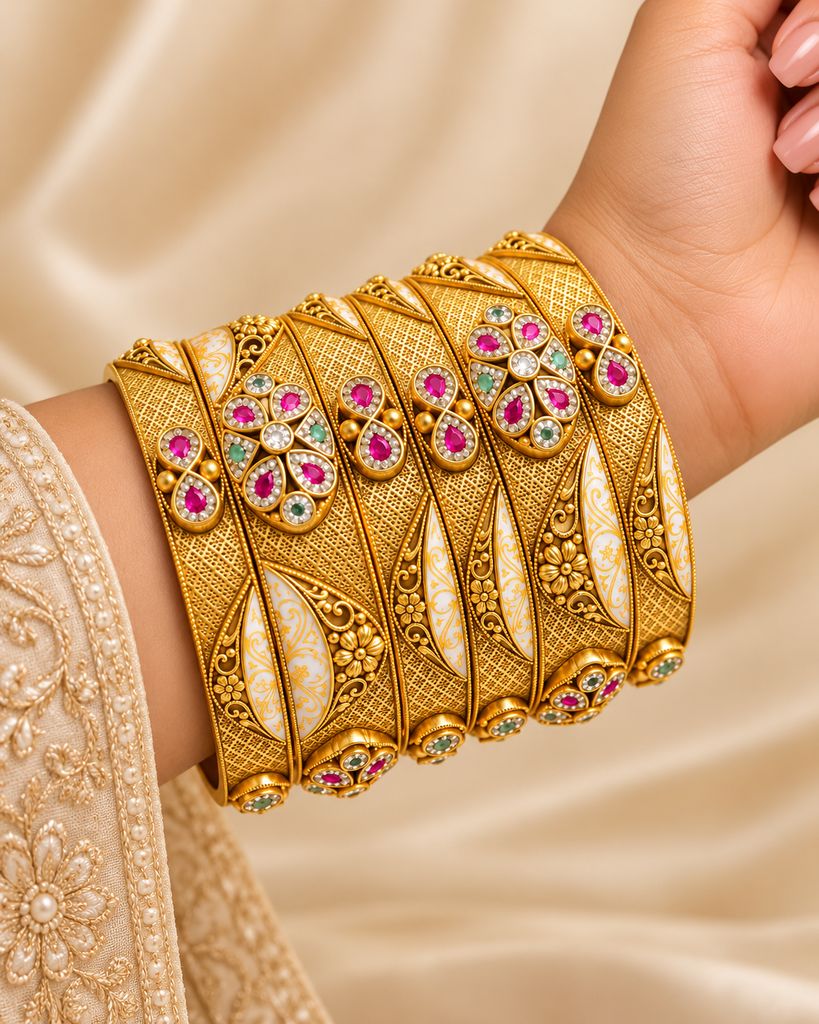 Crescent Kundan Bloom Bangle Set (6 Pcs) (2.4)
