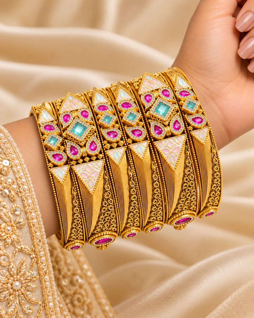 Turquoise Prism Meenakari Bangle Set (6 Pcs) (2.4)