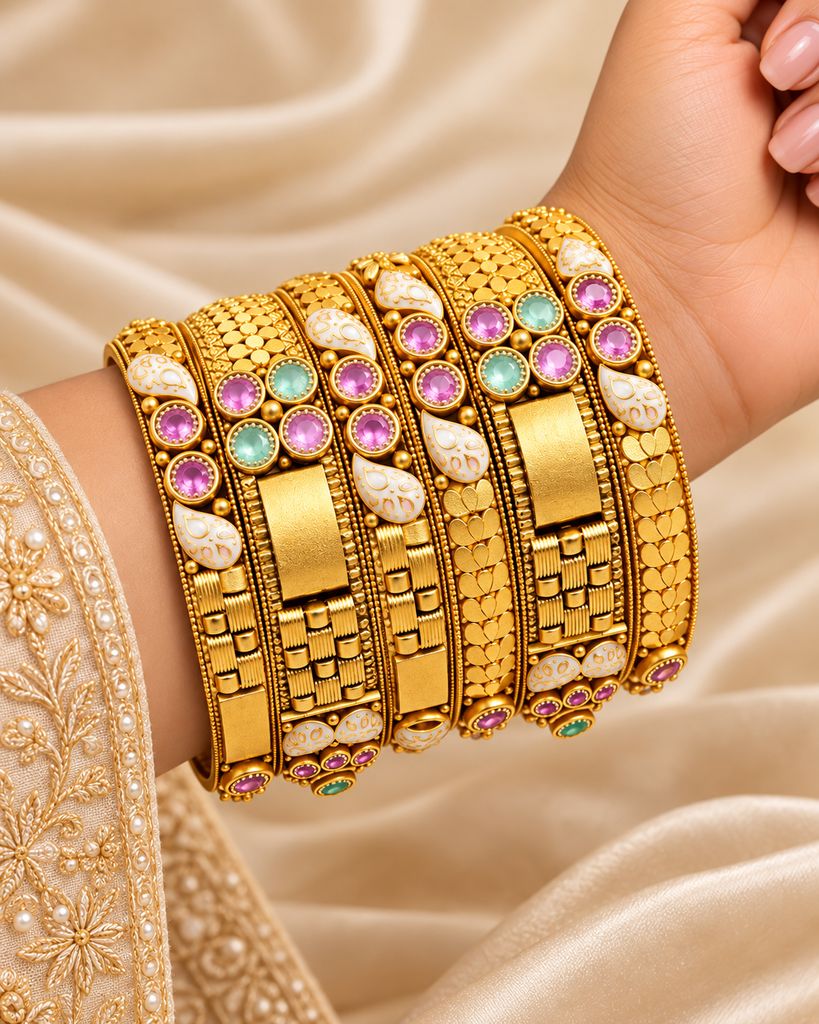 Lavender Mint Checkered Bangle Set (6 Pcs)