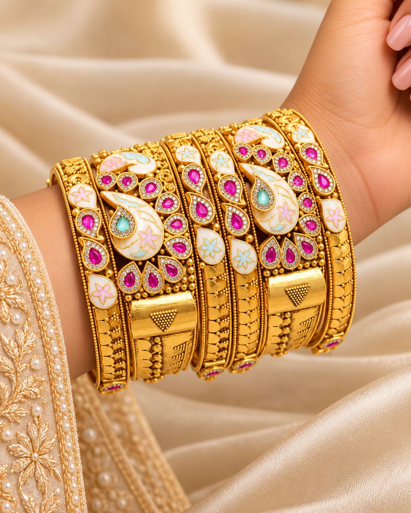 Regal Paisley Meenakari Bangle Set (6 Pcs) (2.4)