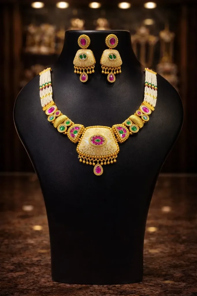 Royal Meenakari Pearl Drop Necklace Set