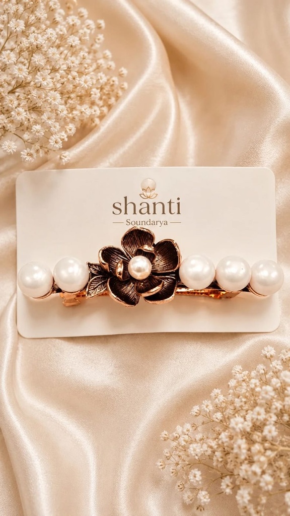 Rosegold Flower Pearl Bakkal Clip